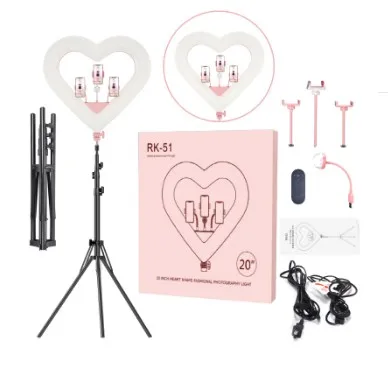 

Heart shape Beauty 20 inch Tiktok Photographic RGB Selfie Led Ring Light With Tripod Stand For Live Stream Makeup Youtube Video, Pink