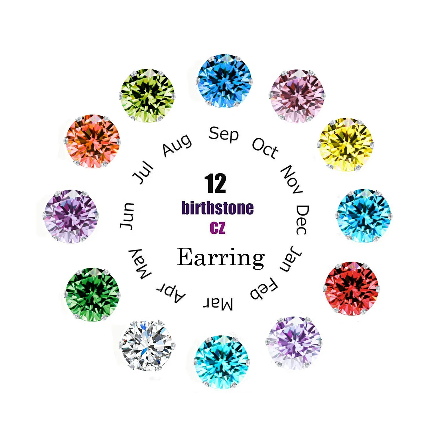 

Hypoallergenic Nickel-free 12 Pairs /Sets Birthstone Jewelry 316L Stainless Steel Earring Sets Men Women, As pictures