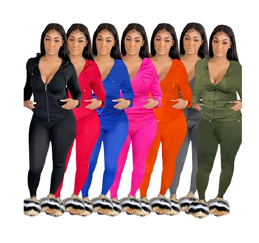 

Hot sale 2021 plus size two-piece solid color sports casual wear hoodie long sleeve two piece set casual fall jogging set, Picture