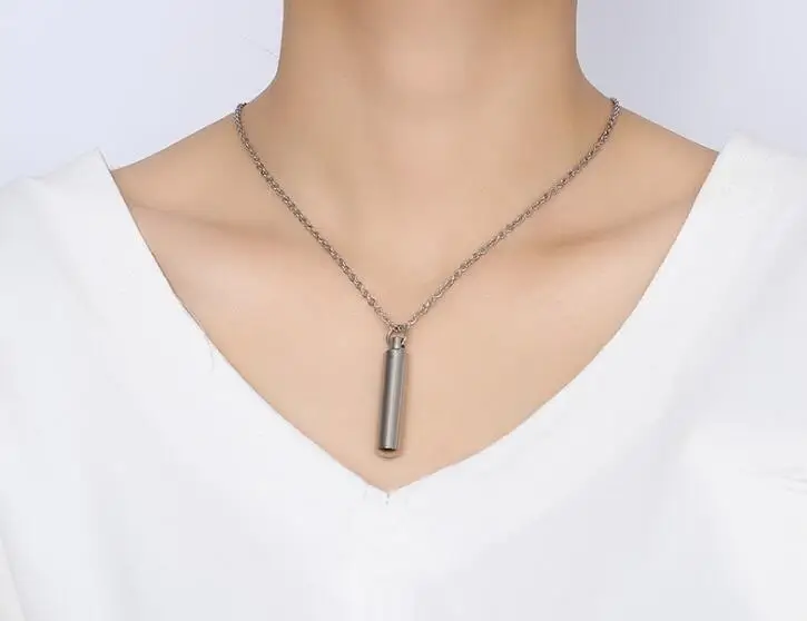 

Free Shipping Custom Stainless Steel Jewelry Geometric Cylinder Pendant Perfume Bottles Necklace With Chain, Picture