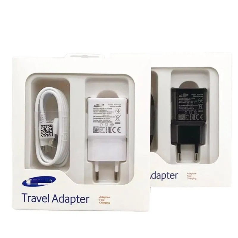 

For Samsung Galaxy Mobile Travel Adapter Fast Charging S8 Type C Cable S4 S6 Micro Android V8 Cable With Retail Package, Black white