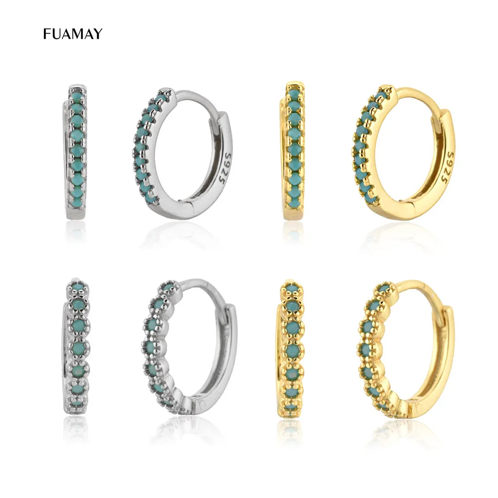 

FUAMAY Turquoise Stone Diamond Hoop Earrings Big Turquoise Huggie Earrings Gold Plated