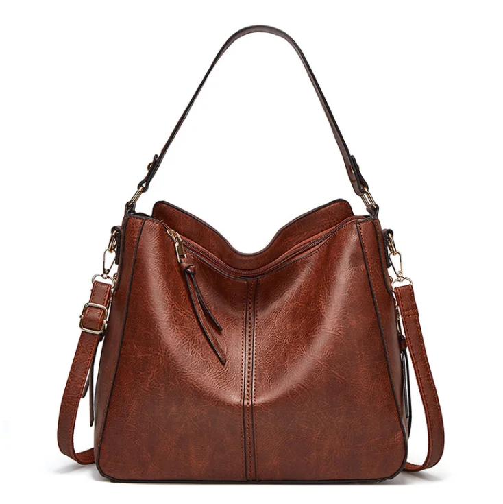 

New Women's PU Solid Color Casual Wild Bags Fashion Retro Shoulder Bag Large Capacity Bag, As pics