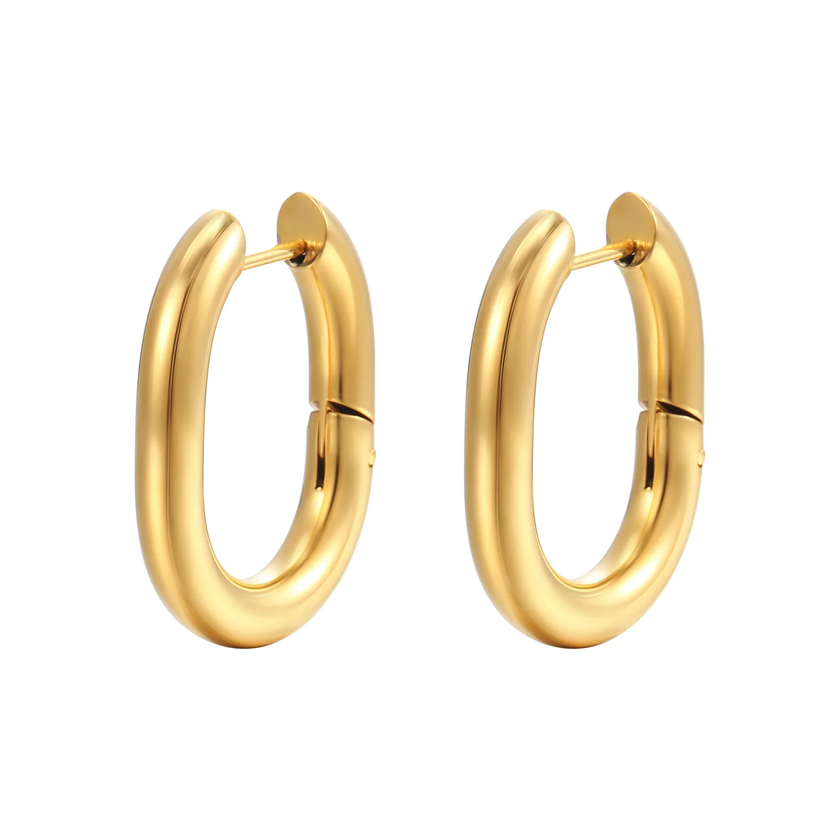 

RisingMoon Fashion Earring titanium steel jewelry Tarnish Free 18K Gold Plated Shape Of U 316L Stainless Steel Earrings