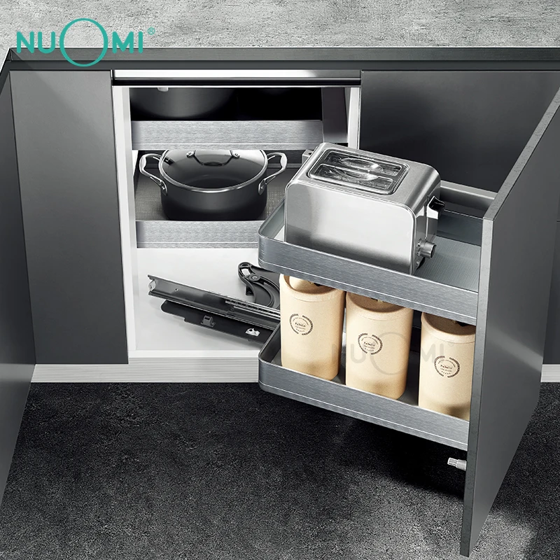 
NUOMI Hot Sale Cabinet Pull out Basket revolving saucer Magic Corner Kitchen storage 