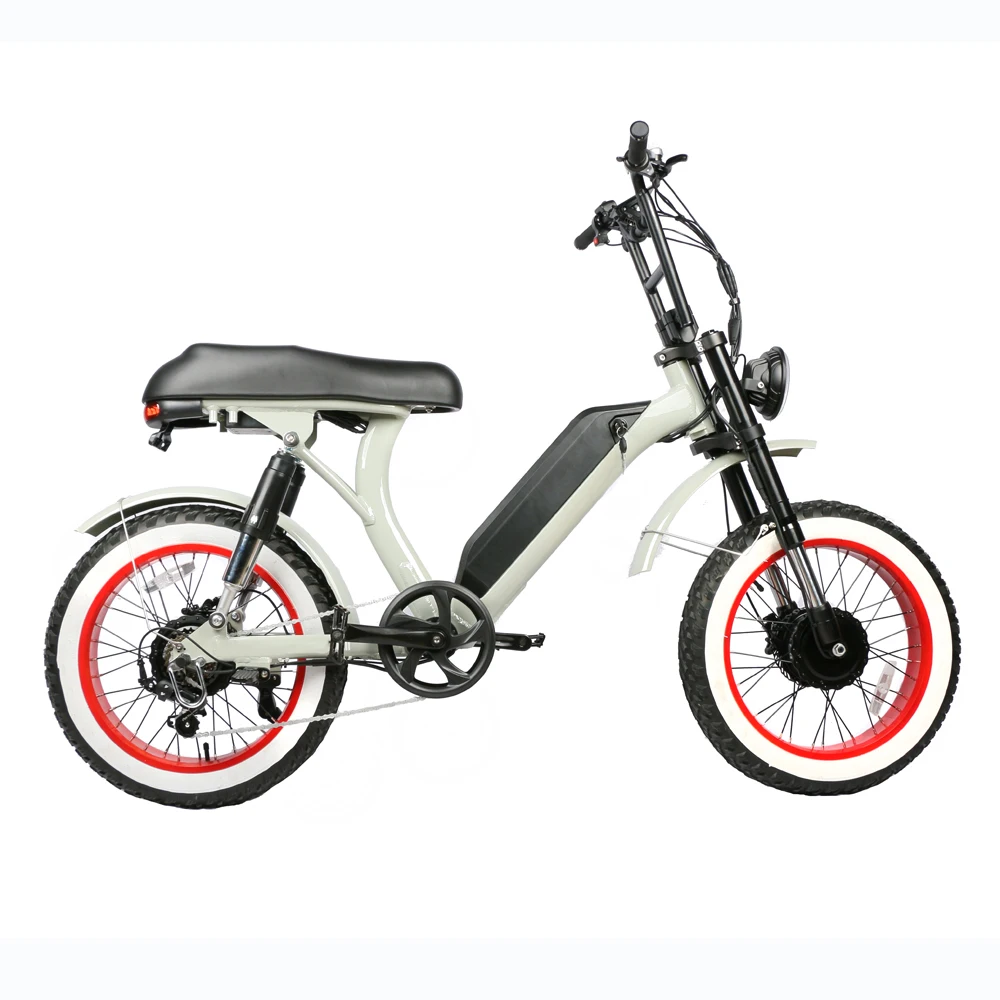 

10.4ah lithium battery 48v 500w super power hp-e 73 full suspension & two seater seat with foot rest adult electric fat bike, Matt black / white customized