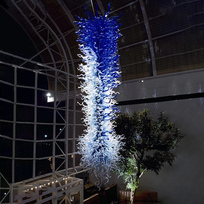

Large Project Chandelier Light LED Lights Blue White 100x300cm Handmade Blown Glass Pendant Lighting for Living Room, Can be custom