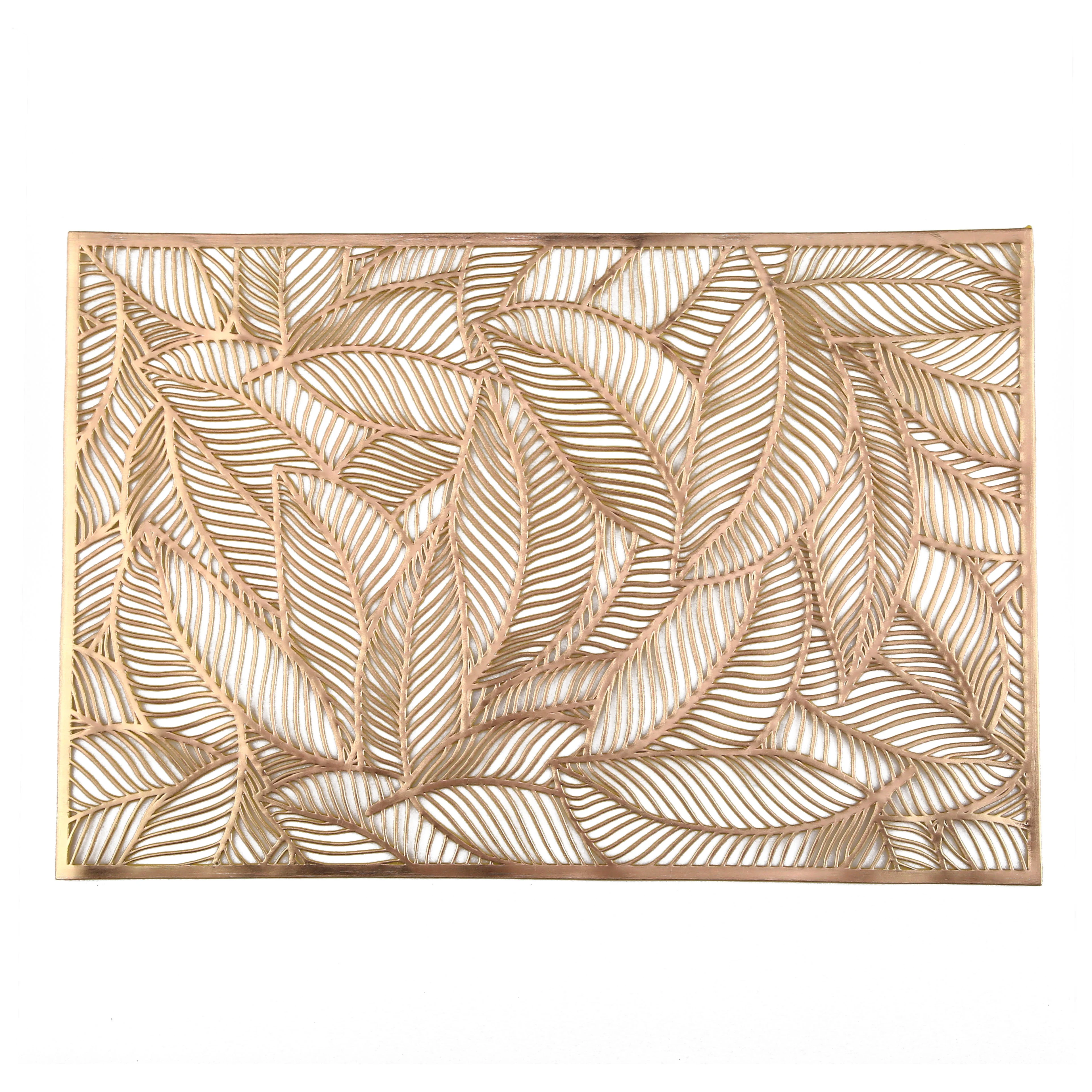 

IN STOCK PVC Rectangle Leaf Placemat For Wedding Dinning, Home Decor, Gold, silver