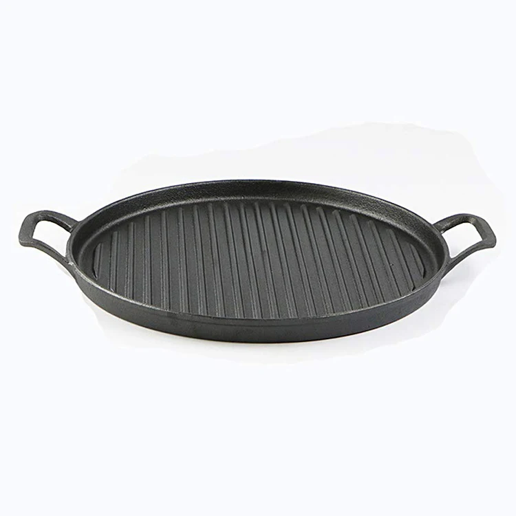 

China Supply 30cm Round Cast Iron Grill Pan Camping Griddle Plate, Black