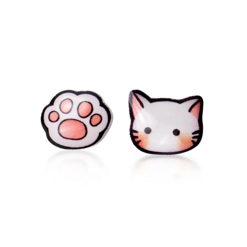 

2020 latest jewellery 925 sterling silver minimalist asymmetric cute pink animal cat paw and cat stud earrings women