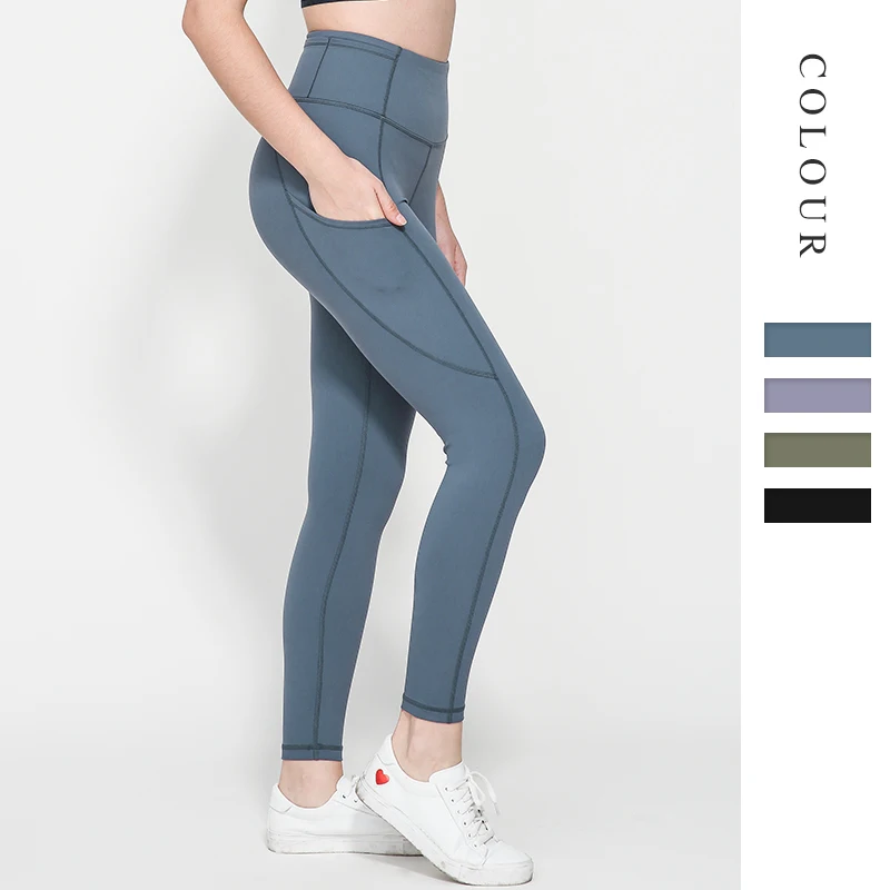 

In Stock Yoga Leggings Custom Compression Yoga Pants Fitness Women Workout Leggings With Multi-pocket, Purple/black/ navy/ green