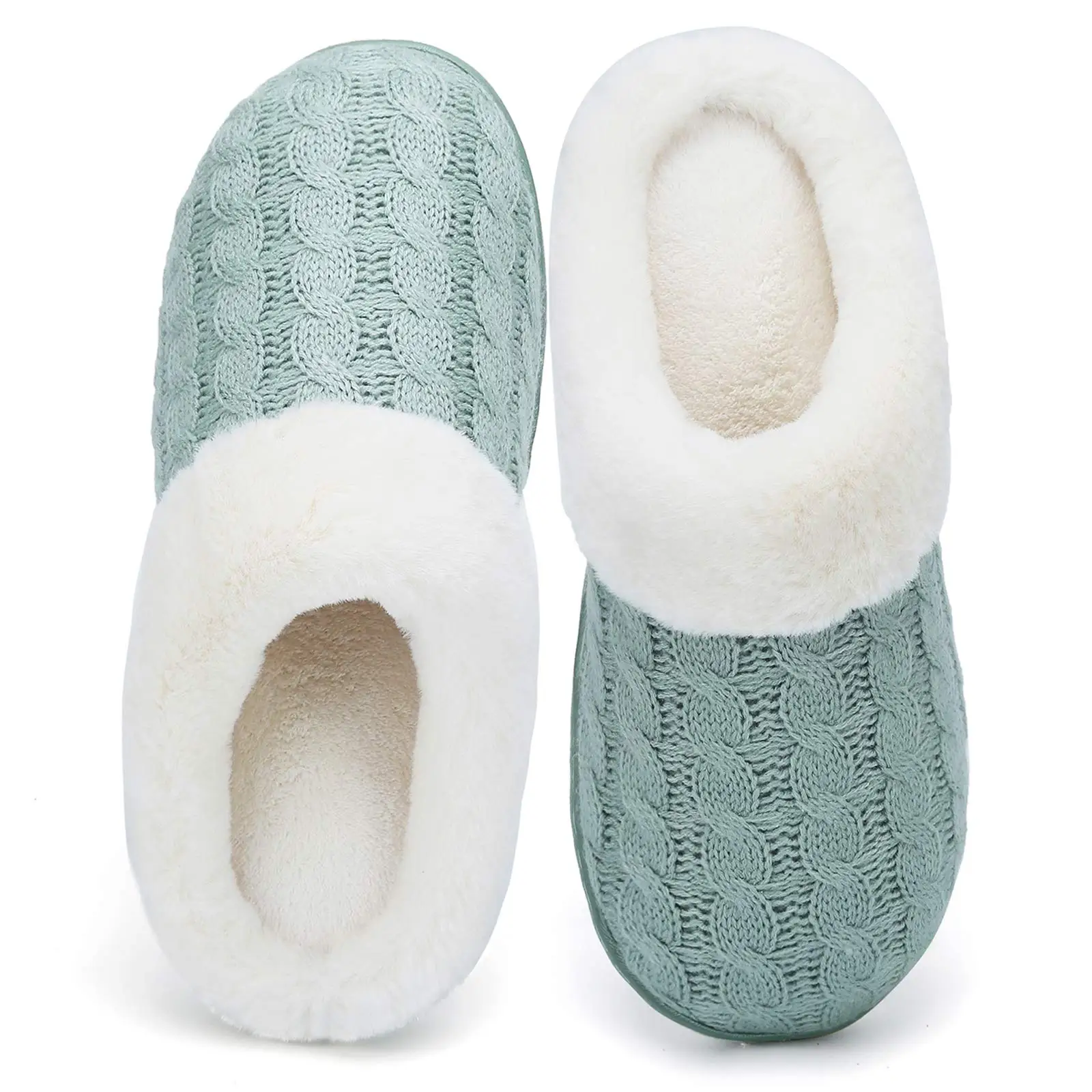 

Women's Memory Foam Slippers Knitted Fur Collar House Shoes Anti-Skid Sole for Indoor & Outdoor, Solid color