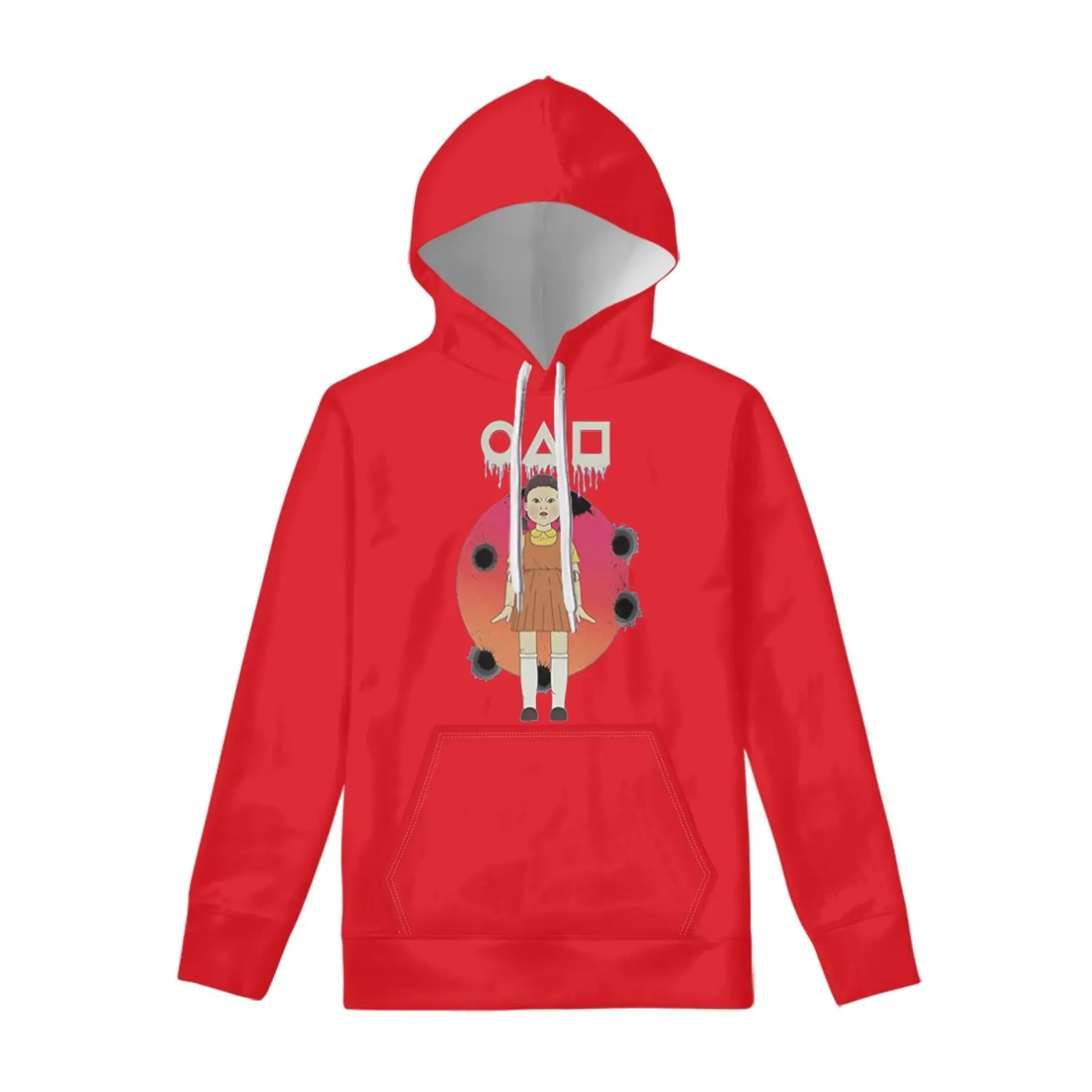 

Custom Logo 280G Hoodie Stitching Squid Game Cold Shoulder Hoodie, Red