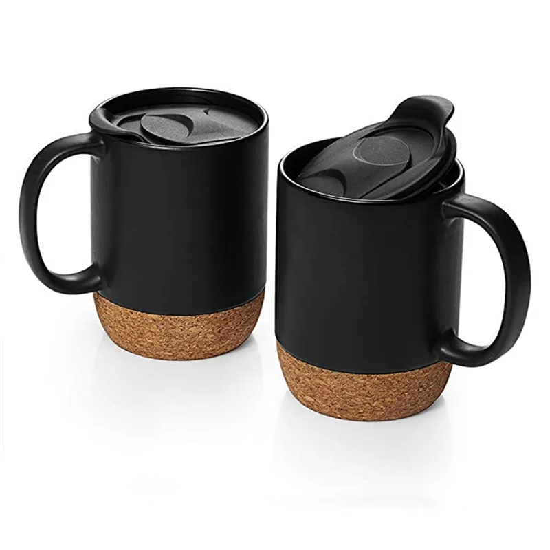 

Wholesale Sublimation Custom Logo Print Matte Plain White Black Ceramic Coffee Mug With Cork Bottom Cups Matt Tea Cup With Lid, Black/white