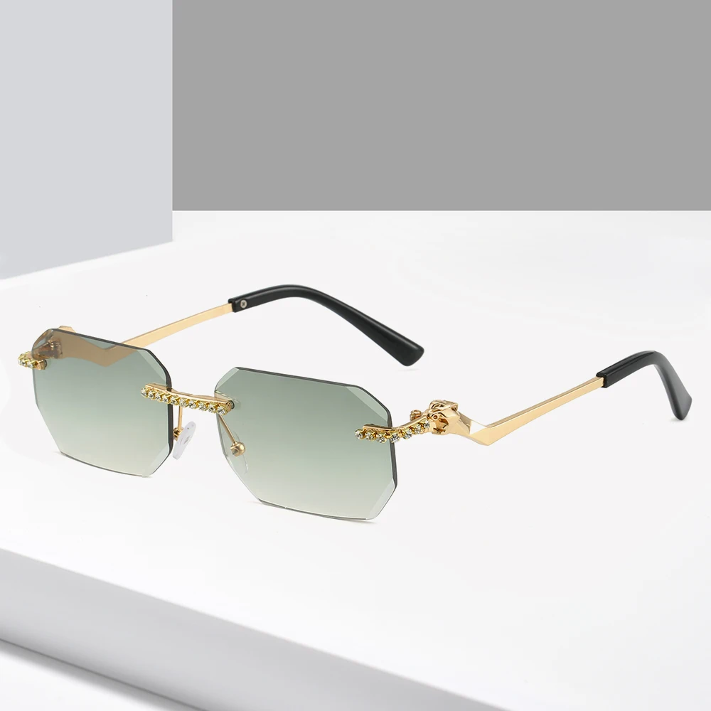 Women's Vintage Luxury Sunglasses Fashionable Diamond Cut Rimless Eyeglasses with Blue Red Yellow Purple Tea Gradient Frames
