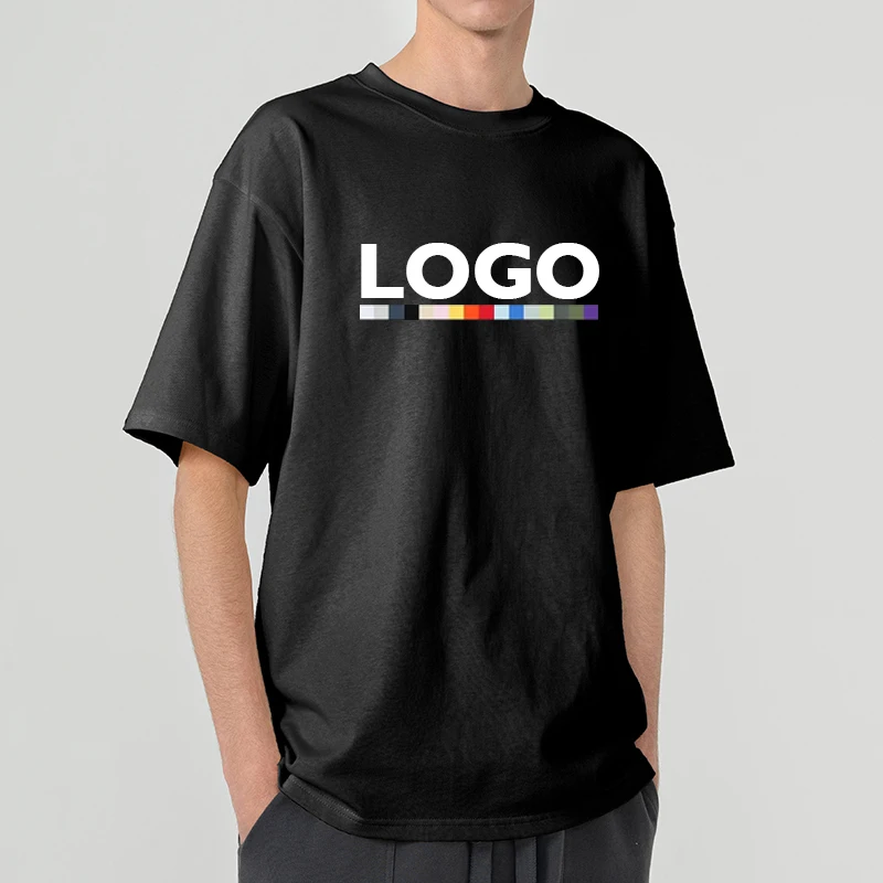 

High Quality 300 gsm 100% Cotton Tshirt Custom Logo Blank Plain Oversized Men's T-shirts Black Off Shoulder T Shirt