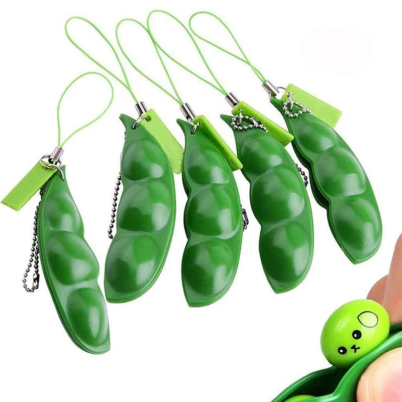 

Kids And Adults Stress Relief Squeezed Bean Pea Pods Toy Decompression Keychain Phone Bag Stress Relief Fidget Toy