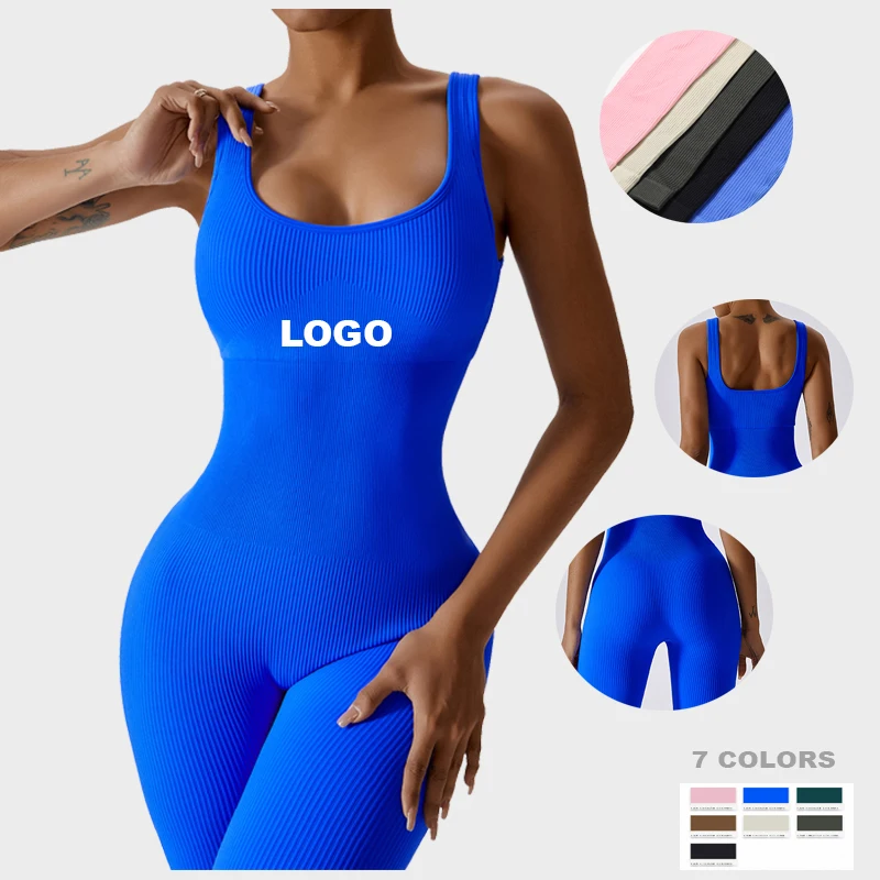 

New Top Quality Sportswear Apparels Seamless One Piece Yoga Fitness Clothing Ribbed High Elasticity Jumpsuit For Pilates Workout