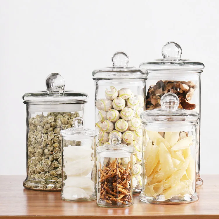 

Food Storage Containers Airtight Glass Jar with Lid Clear Kitchen Canisters for Candy Cookies 150-5000ml, Transparent