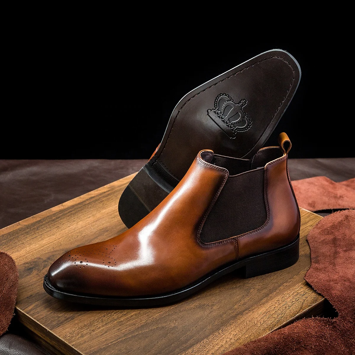 

Top class professional luxury genuine leather boots men's chelsea boots, Black,coffee
