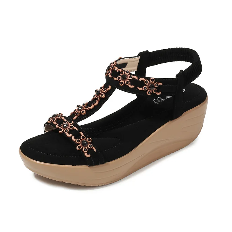 

S745 2021 new elastic band wedge large size fashion net red women's sandals
