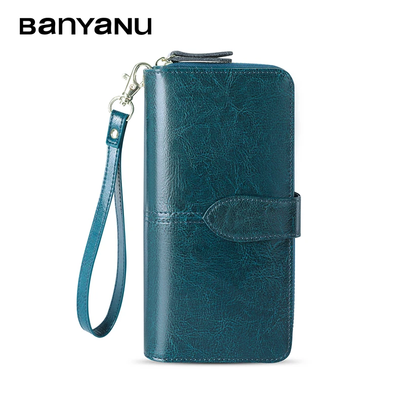 

BANYANU Women genuine leather wallet wholesale customize soft cowhide lady purse with RFID blocking