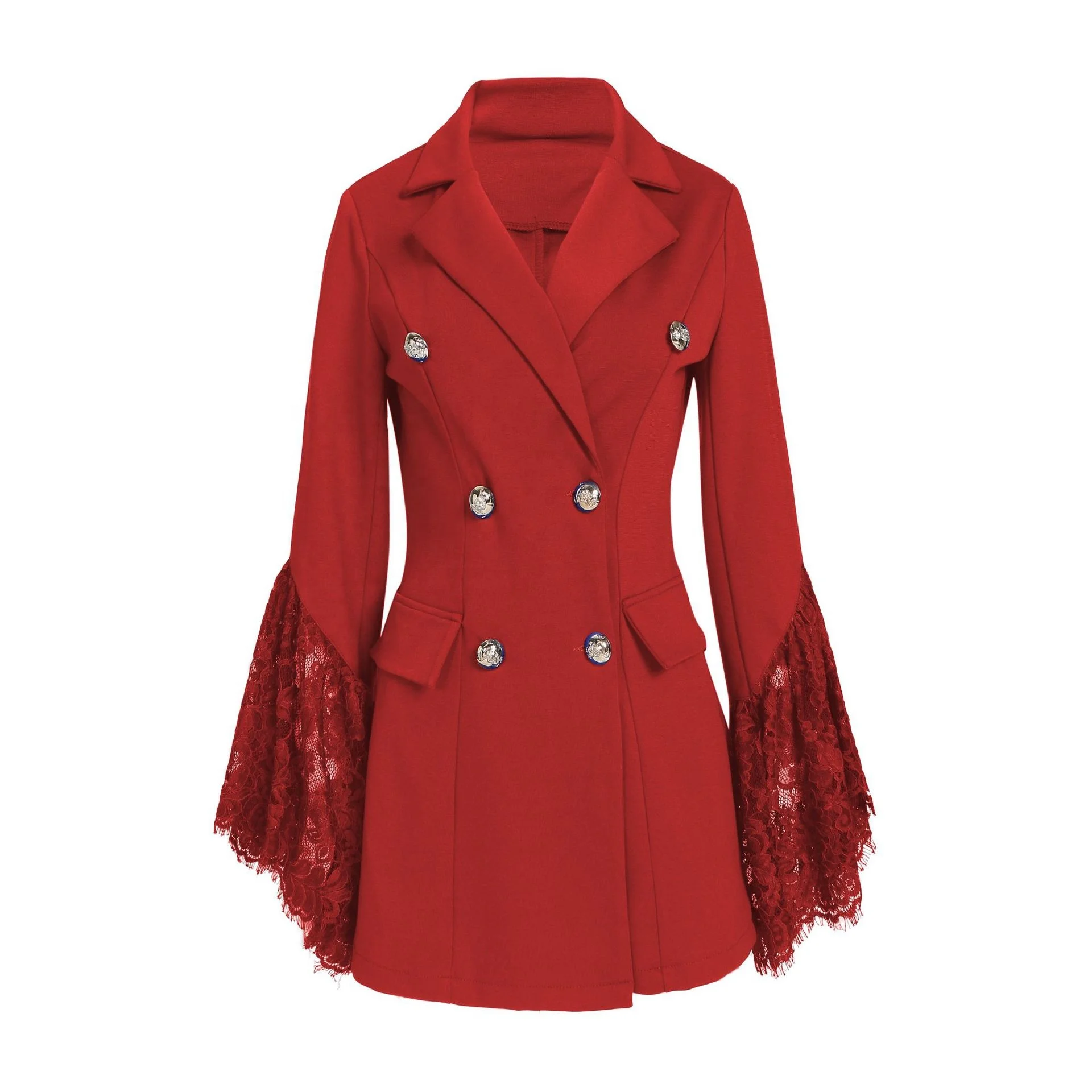 

B61289A Popular 2019 autumn women's European and American fashion suit collar lace sleeve office jacket