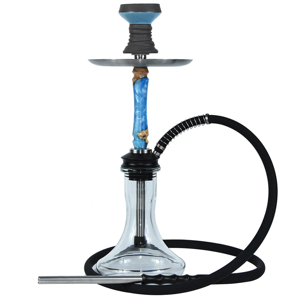 

Hot sale high quality wholesale luxury stainless steel hookah chicha wooden with resin stem hookah shisha, 4colors