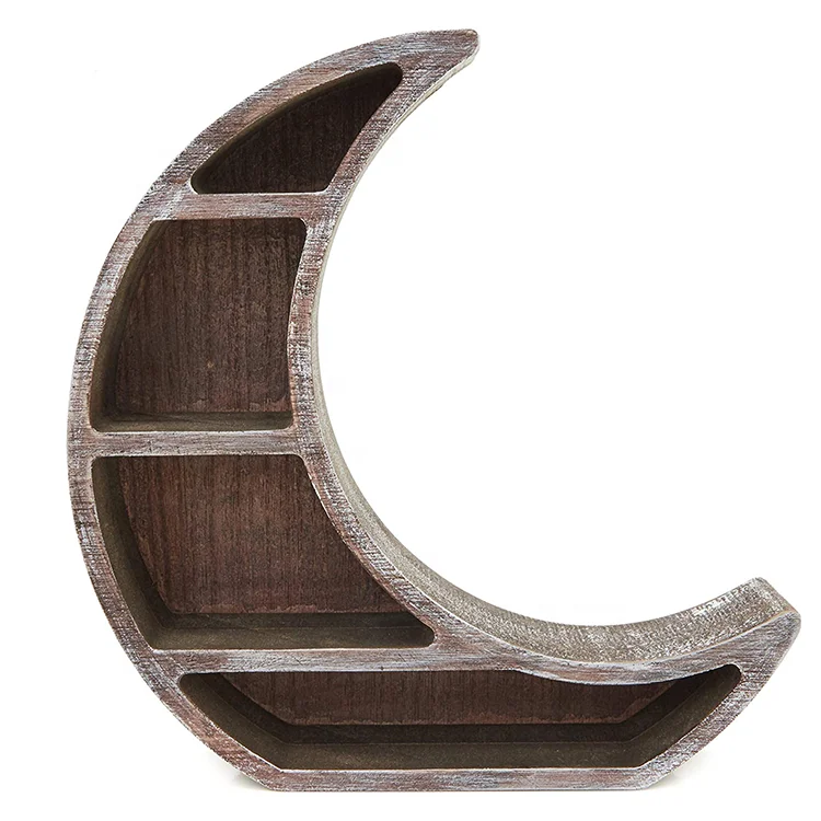 
factory direct sale solid wood hanging moon wall mounted shelf display home decor 
