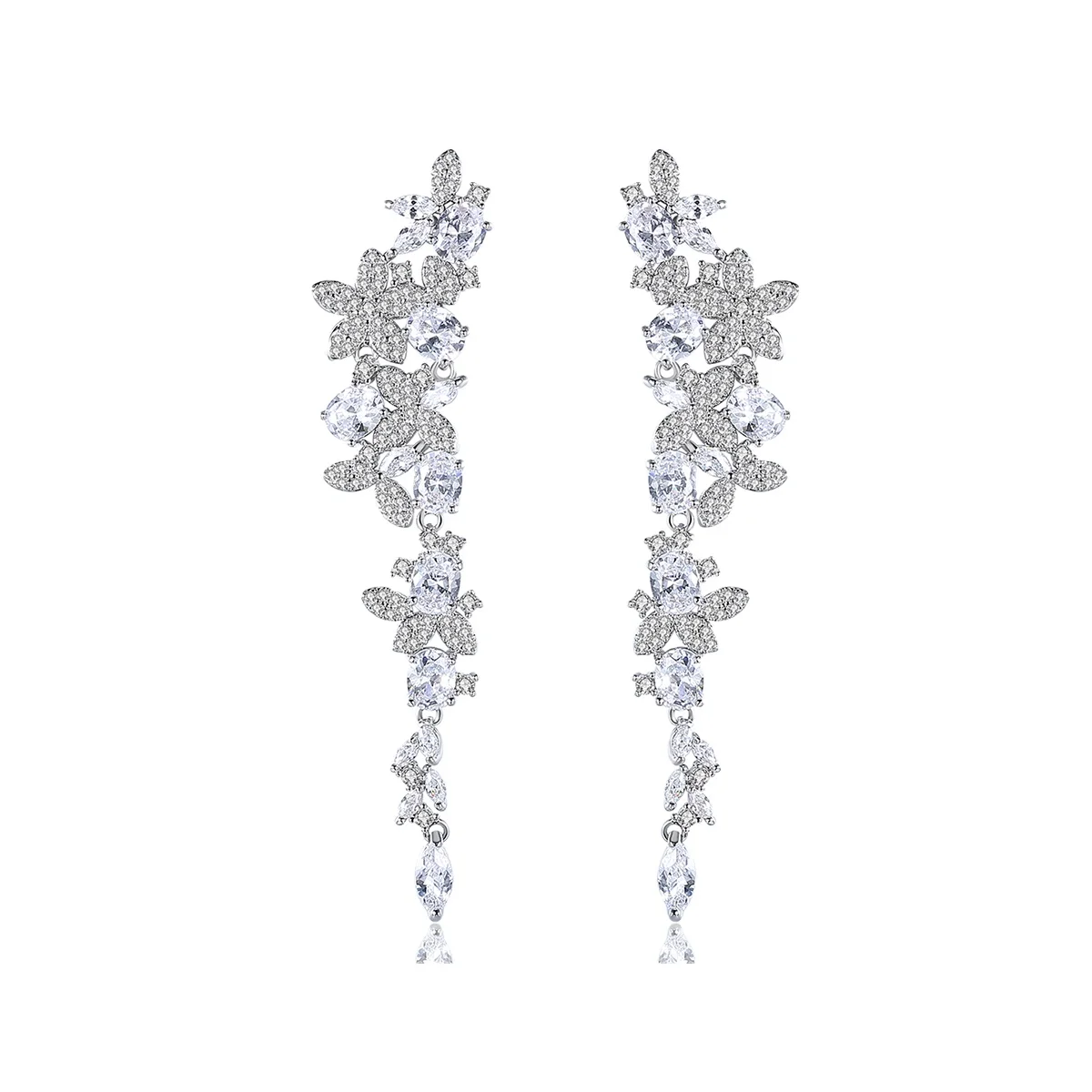 LUOTEEMI Geometric Flower Shape Long Dangle Fashion Earring with Zircon for Girl Luxury Wedding Jewelry