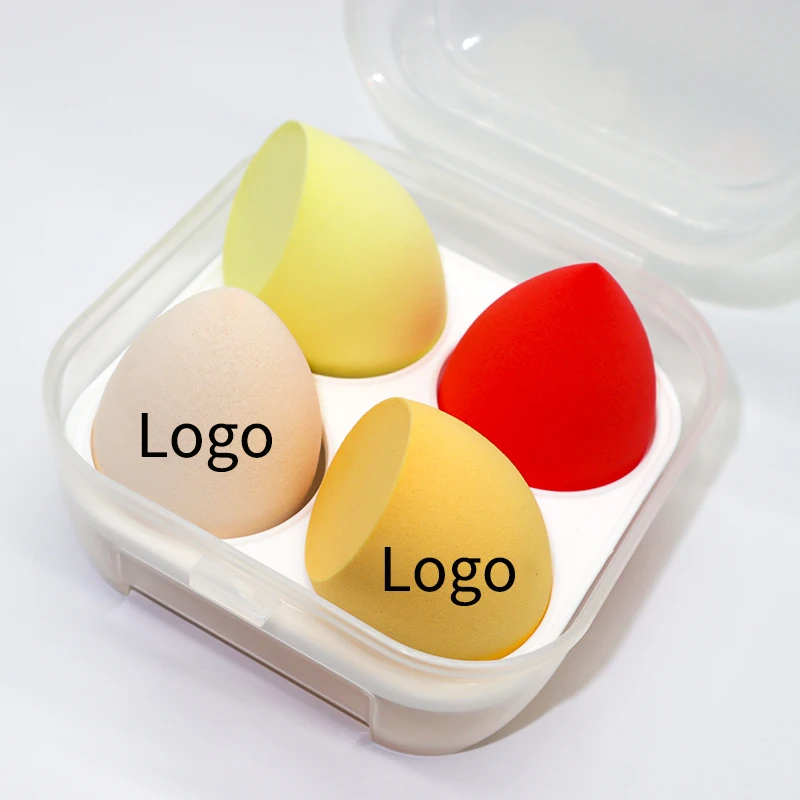 

colorful silicone plastic case microfiber super soft cosmetic sponges for makeup blending egg remove sponge packaging reusable, Customized color