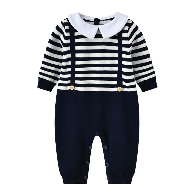 

Wholesale Infants & Toddlers crochet baby clothing baby's autumn style Knitted jumpsuit boys striped long sleeve sweater Romper, Picture shows