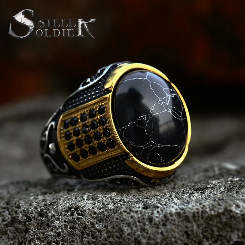 

SS8-987R steel soldier 2023 new Saudi Arabia punk ring black stone men's ring fashion stainless steel jewelry gift