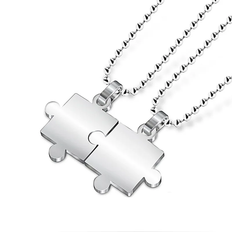 

Stainless Steel Blank Couple Puzzle Necklace Best Friends Jewelry Set Puzzle Pendant Unisex Necklace, Picture