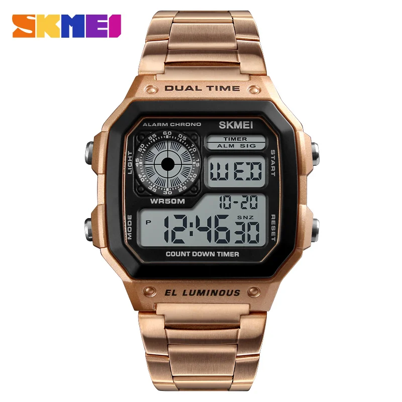 

SKMEI 1335 Hot Sale Luminous Sports Gold TOP Brand Led Square Mens Digital Watches Customizable