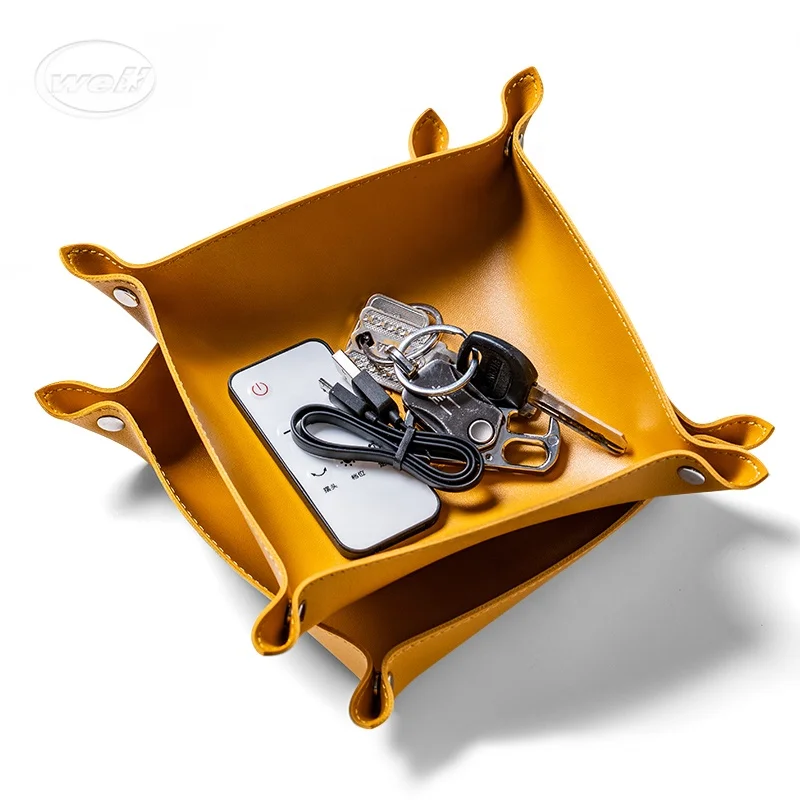 

Personalized Custom Made Folding Desk Storage Serving PU Leather Bedside Valet Catchall Tray, Pantone or cmyk can be option