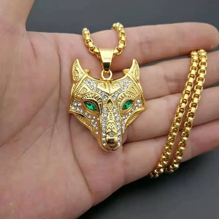 

Custom AAA Gold Stainless Steel Wolf Heap Pendant Hip Hop Jewelry Men