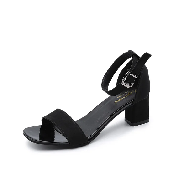 

Sandals women's summer new style thick heel black student open toe word Roman high heels women, Picture