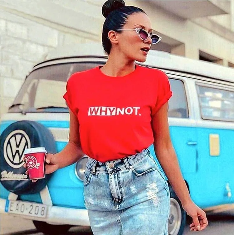 

Harajuku WHY NOT Summer Printed T Shirt for Women White Tees & Tops Short Sleeve red Fashion T-shirts