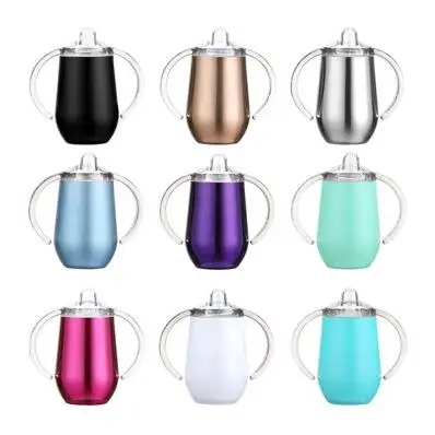 

DDA215 Double Walled Travel Mug Cup Baby Double Handles Water Bottle Tumbler 10oz Vacuum Insulated Stainless Steel Sippy Cup, 12 colors
