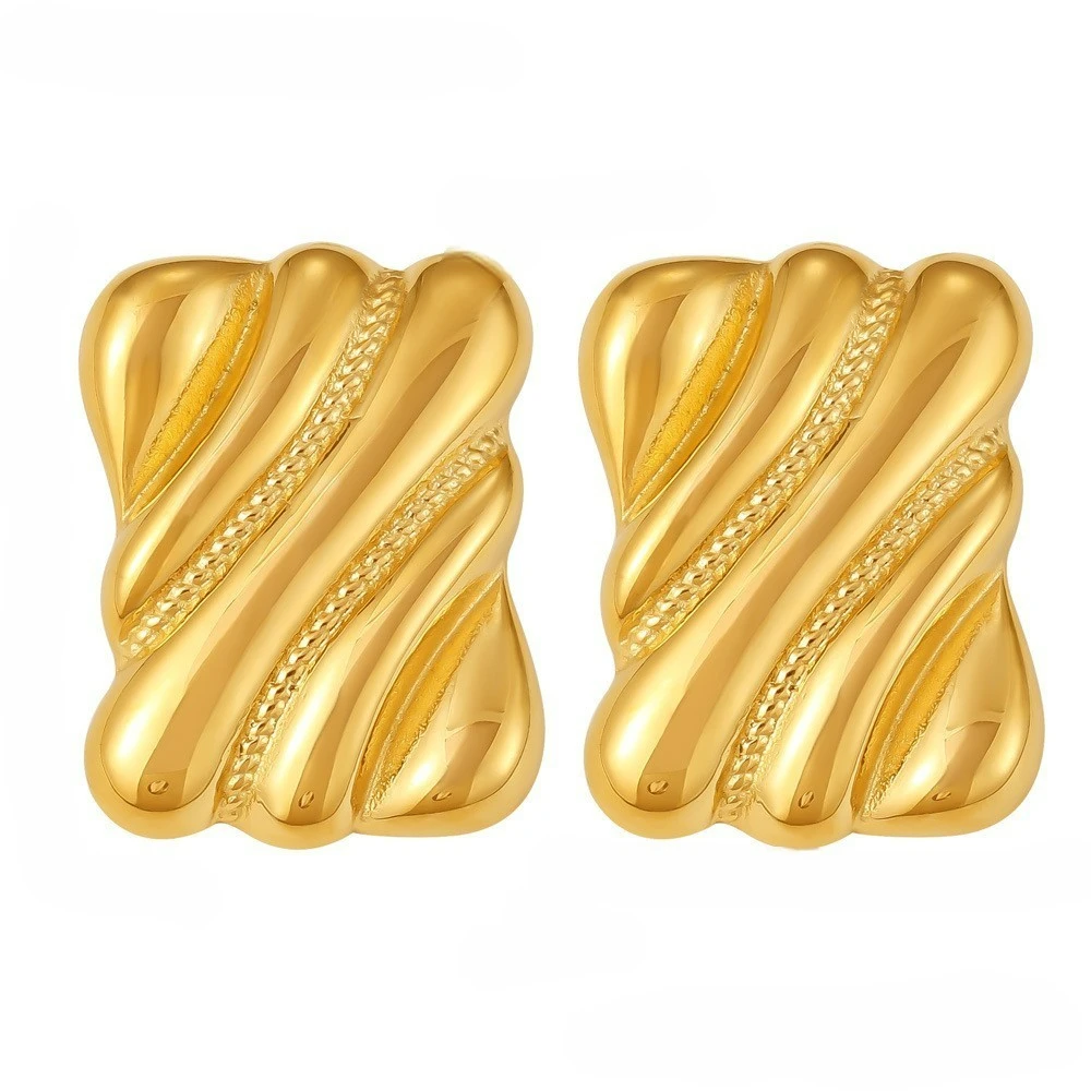 Stainless Steel Exaggerated Waterproof Jewelry 18k Gold Plated Square Thread Women Earrings Hypoallergenic YF6026