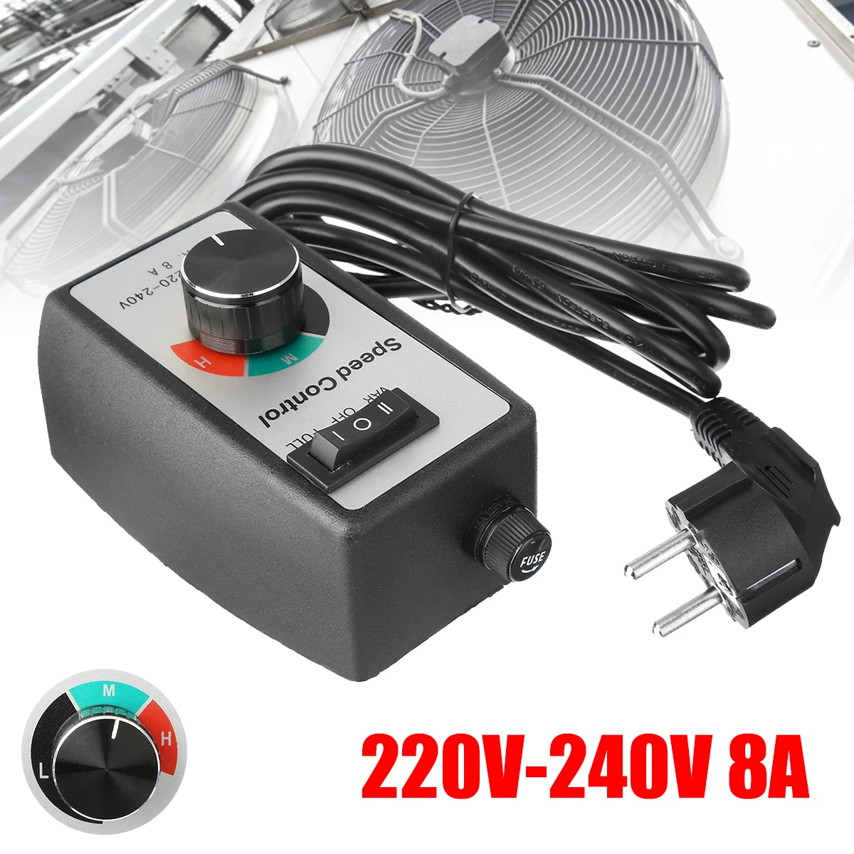 1500W 220V-240V Plug In Variable Fan Speed Controller Control Motor Rheostat 