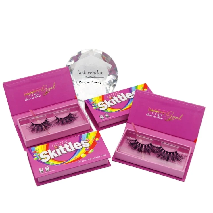 

Custom lash skittles eyelash packaging box 3d 5d mink eyelashes vendor private label rainbow candy lashbox for 25mm mink lashes, Custom color