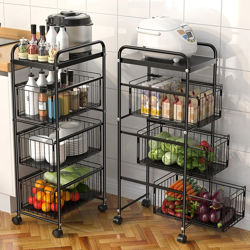 

Multipurpose Kitchen Large Metal Fruit Vegetable Baskets 3-5 Tiers Utility Storage Shelf Organizer Trolley Rolling Cart
