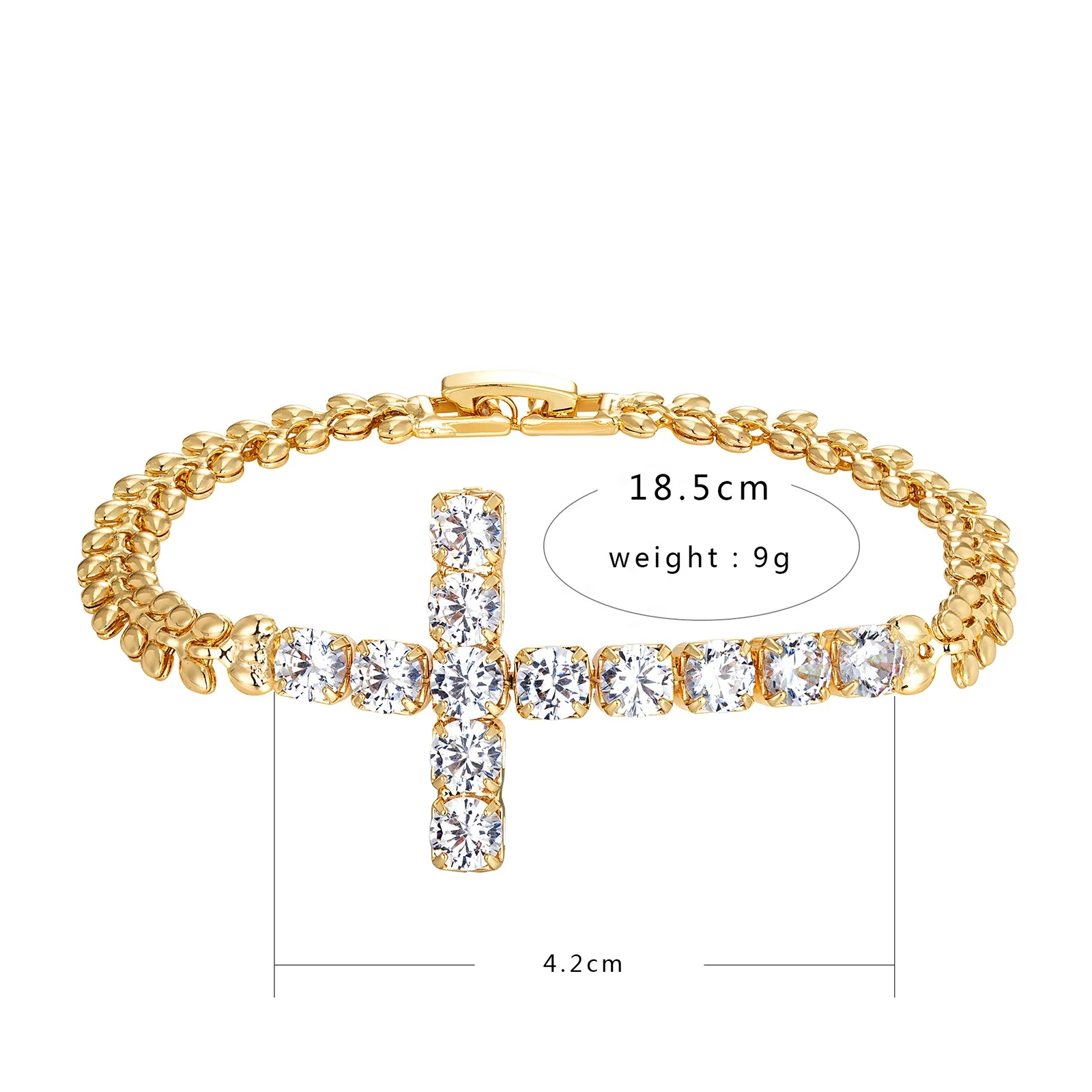 

Elfic 2022 Newest Jewelry Charm Bracelet Cross Zircon Pendant Wheat Chain Gold Plated 18k Bracelet Pulsera Cruz Chapa de Oro