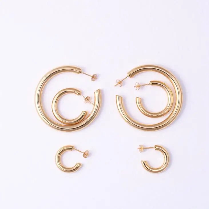 

Stainless Steel Modern Minimalist Jewelry Hypoallergenic Earrings Round Circle Stud Chunky Trendy Big Hoop Thick Hoop Earrings