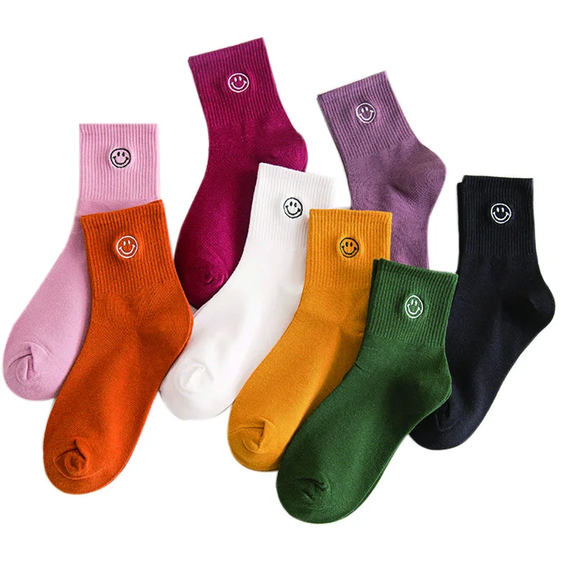 

Cartoon Smiley Face Funny Harajuku kawaii Cute Happy Street Wear Cotton Woman Sock