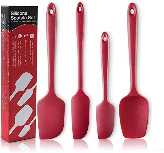 

Black Red Silicone Rubber Heat Resistant Kitchen Cake Cooking Baking Silicone Scraper Spatula Set, Red,black