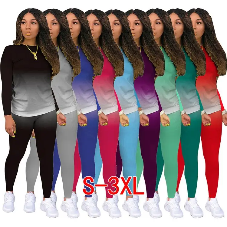 

M1115- 2020 fashion women outfit two piece set long sleeve tracksuits for women
