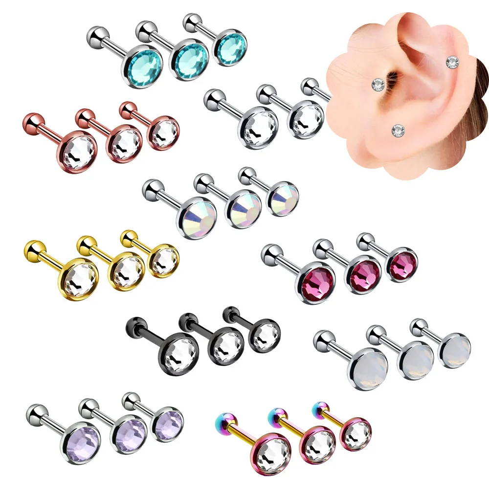 

30Pcs/Set Tragus Earring With Drill Anodized Internally Threaded Prong Gem Tragus Helix Ear Piercing Earring Women